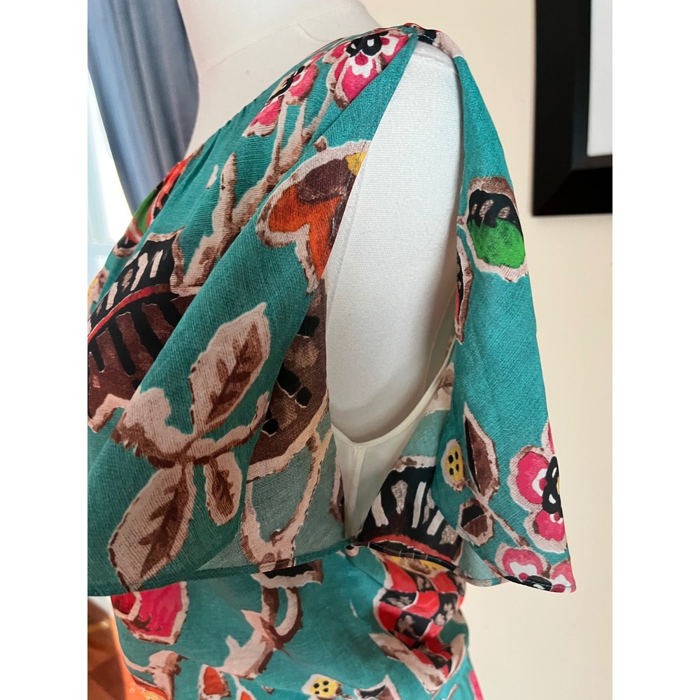 Alice Olivia Teal Floral Print Silk Dress Size‎ 4 - Picture 9 of 9